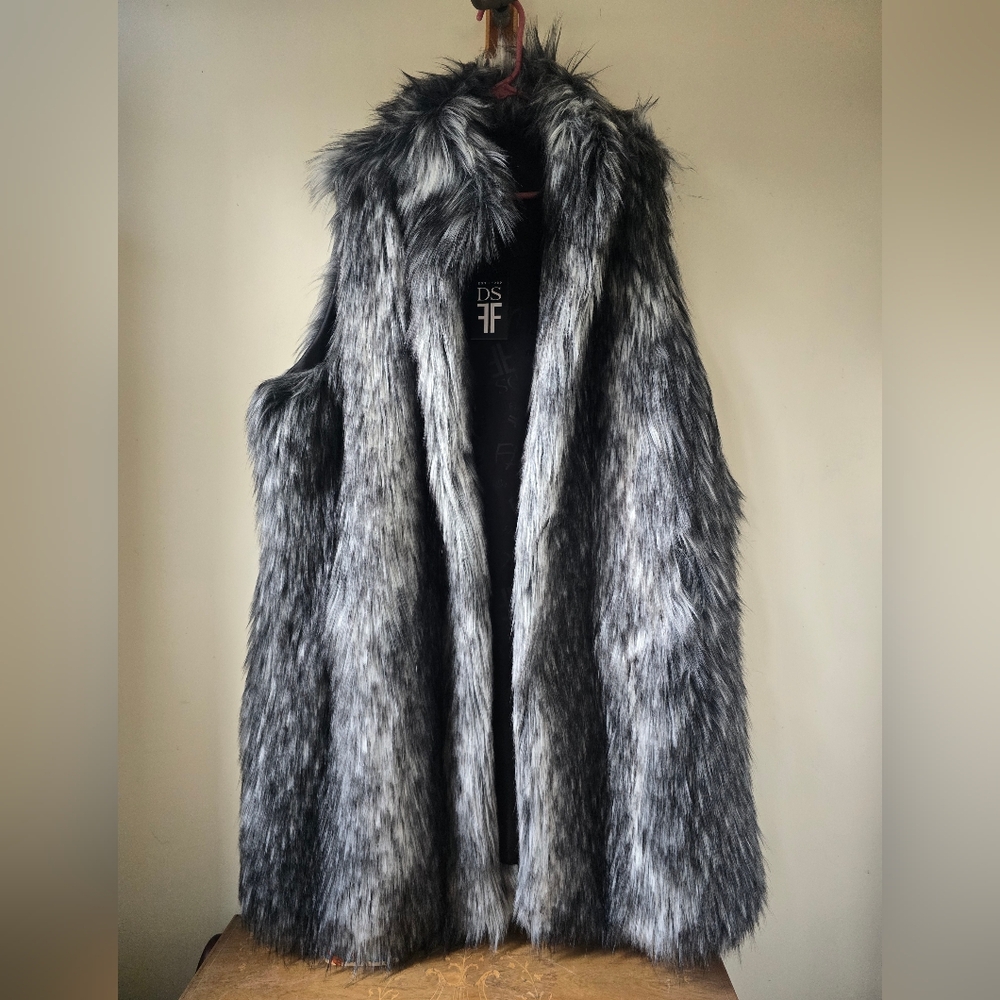 Fabulous Furs Faux Fur Vest - Black and Gray